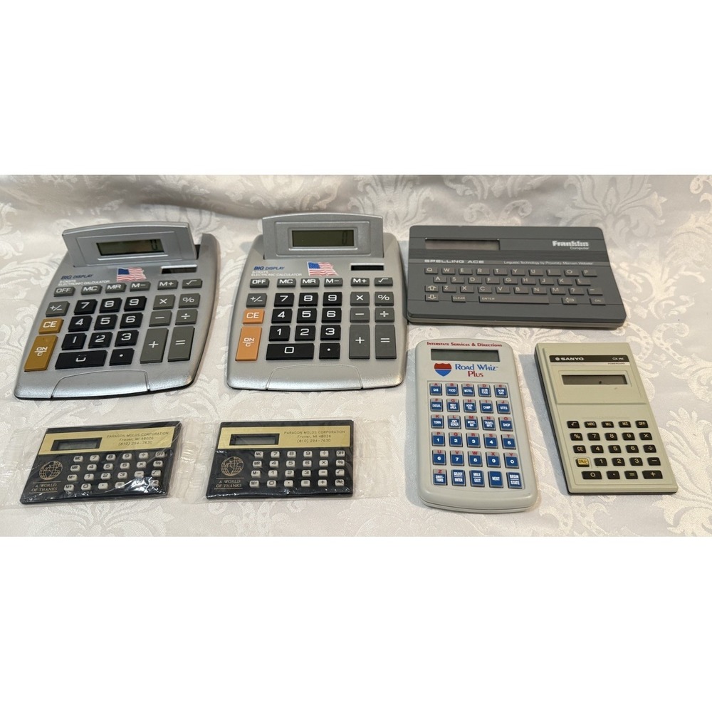 bundle Of 7 multiple unbranded Big, Small Display electronic calculators Working
